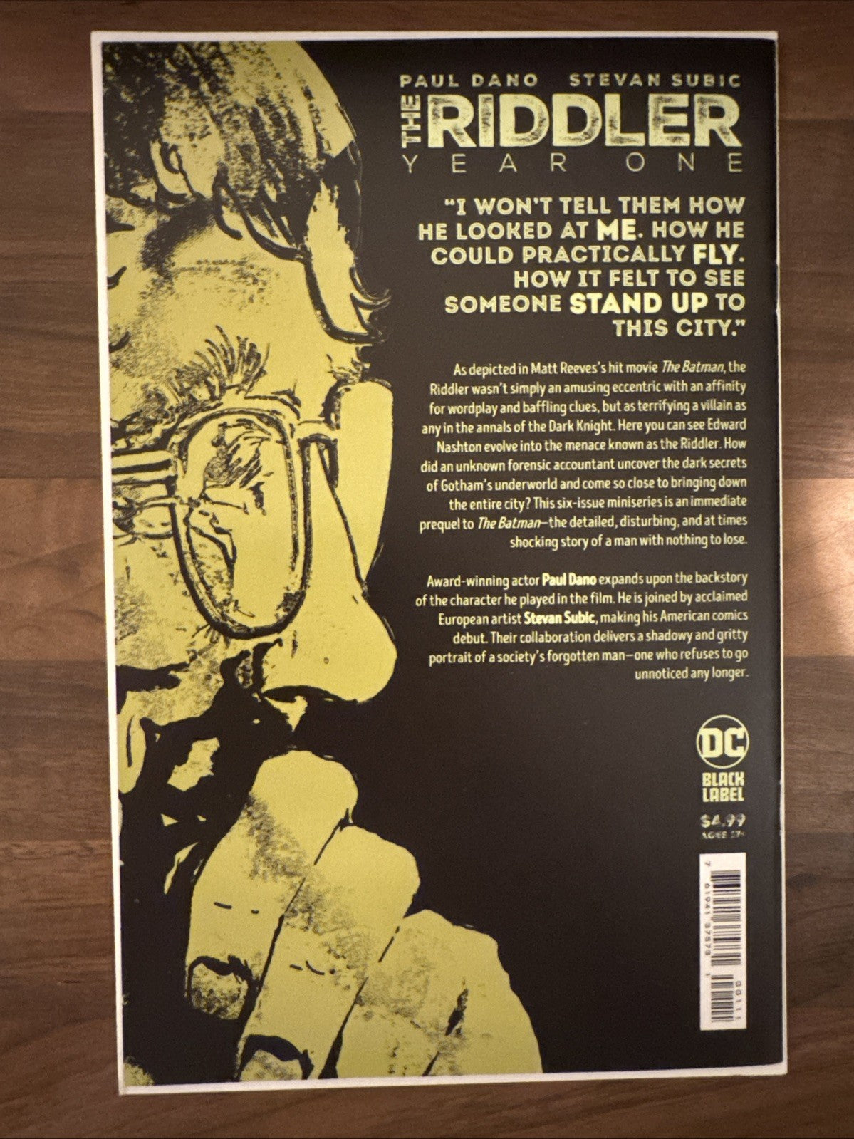 The Riddler : Year One | Paul Dano | DC Comics/Black Label | 2022-Batman